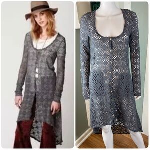 Free People FP Beach Love Song Crochet Cardigan Duster Cardigan High Low Sheer